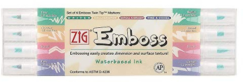 Kuretake Zig Emboss Water-Based Ink Pen Assortment Set - Set of 4, Twin Tip