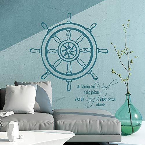 Wandtattoo Wandaufkleber Steuerrad Meer Wind Spruch Zitat von Aristoteles M1485 - ausgewählte Farbe: *Lila* ausgewählte Größe:*XL 100cm breit x 112cm hoch
