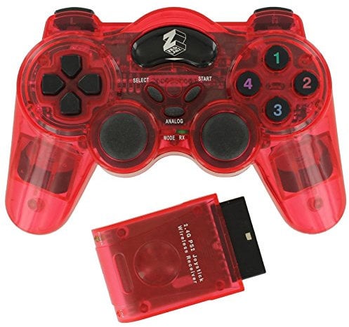 ZedLabz wireless RF double shock vibration gamepad controller for Sony Playstation 2 PS2 - Red