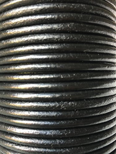Cordon rond en cuir de vachette véritable de qualité pour fabrication de bijoux Noir 4 mm (3 mètres)