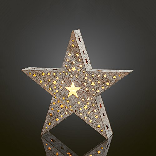 Hellum Holzstern 28cm 10 LED ww 522136 Timer batteriebetr.
