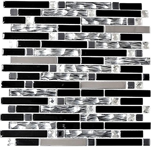 Verre mosaique baguettes optique offset inox noir argent carrelage miroir salle de bain