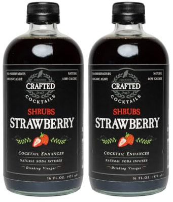 Crafted Cocktails - Strawberry Shrubs - 2 Pack - Use as Cocktail Enhancer, Soda Flavoring, or Culinary Ingredient - Only 50 Calories Per Serving - 16 Servings Per Bottle - Concentrated, All Natural