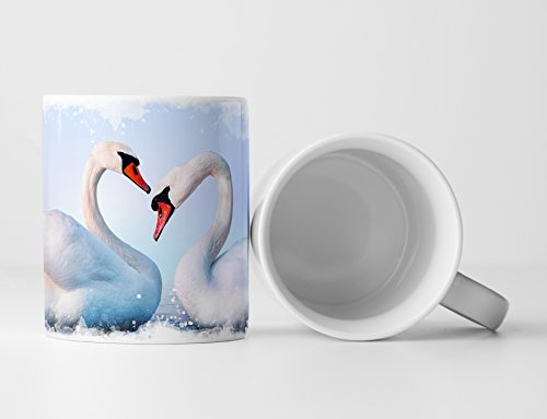Eau Zone Fotokunst Tasse Geschenk Tierfotografie – weiße Schwäne auf dem See