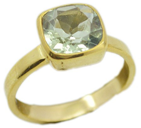 Ring für Damen, vergoldet, echter grüner Amethyst, Chakra-Heilkissen, Form 5, 6, 7, 8, 9, 10, 11, 12, Gold, vergoldet, Silber, Amethyst