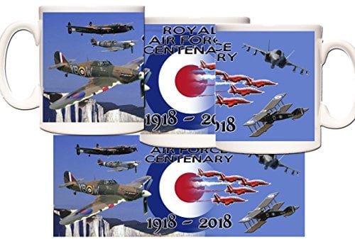 RAF Centenary Gift Mug. Dishwasher Safe. 100 Years of The Royal Air Force 1918 to 2018. Spitfire Red Arrows Mug