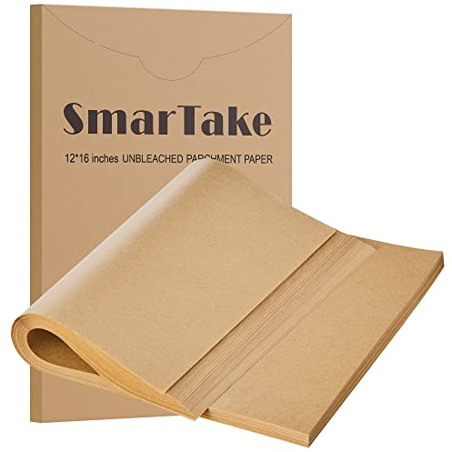 SMARTAKE Backbleche aus Pergamentpapier, 30,5 x 40,6 cm, antihaftbeschichtet, vorgeschnitten, zum Backen, Grillen, Luftfritteuse, Dampfgaren, Brot, Cupcakes, Kekse und mehr (ungebleicht), 200 Stück