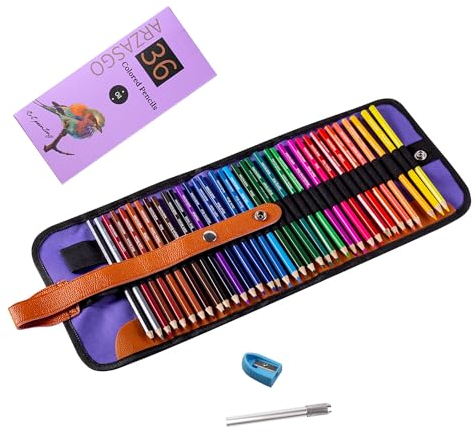 ARZASGO 36 Buntstifte Set, Künstler Malstifte für Erwachsene Färbung Bücher, Künstler Skizze, Premier Zeichnung Bleistifte mit Canvas Roll-up Tasche und Bleistiftspitzer