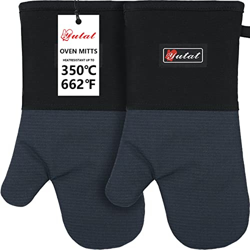 Yutat Guantes de horno, resistentes al calor, 550 grados, fabricados con forro acolchado y forro de algodón suave, protege tu mano profesionalmente durante hornear, barbacoa y cocina, 1 par de 14