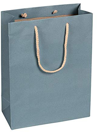 Papiertragetasche Blau, 22 x 29 x 10 cm, mit Baumwollhenkel Papiertasche, Geschenktüte Kraftpapier - 12 Stück/Pack