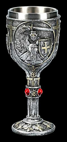 Figuren Shop GmbH Ritter Fantasy Kelch - First Knight | Weinbecher, Weinkelch, Deko-Artikel, mit Edelstahl-Einsatz, H 18 cm