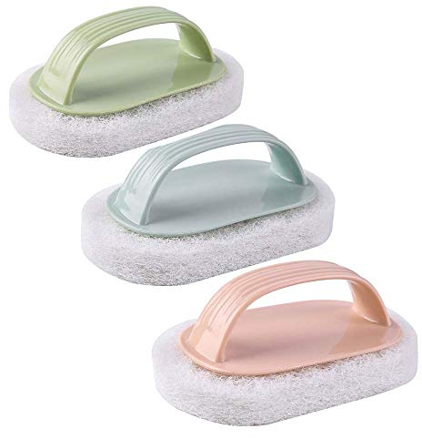 HomeFairy Set di 3 spugne con Manico in plastica, Magica Spazzola di Pulizia della Spugna per la Pulizia di Cucina, Piatti, pentole, padelle, Bagno, mattonelle, Doccia e Vasca, Colori Multipli