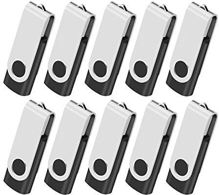 Clé USB 16Go Lot de 10 Clef USB 2.0 Mémoire Stick Lecteur USB Flash Drive Stockage Rotation Disque Pendrive pour Ordinateur Portable/PC/Voiture (Noir)