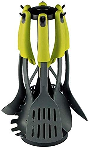 Kitchenware Kitchen Cooking Utensils Multi Colour Set of 6 Tools on Rotating Stand Includes Spoon Skimmer Slotted Spoon (Color : Green)-Green Uptodate