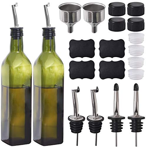 Newk Olivenölflasche, 481.9 g/500ml Gläser Öl & Essig Menage mit Ausgießer + Trichter, Olivenöl Dosierung Menage, Dekanter, Karaffe für Küche - Grün, 2 Stück