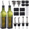 Newk Ensemble de 2 bouteilles en verre pour huile d’olive, distributeurs d'huile/vinaigre, carafes pour cuisine, avec bec verseur + entonnoir, vert, 500 ml