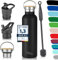 Milu Botella de Agua, 500ml, 750ml, 1000ml (+3 Tapas) - Acero Inoxidable, Libre BPA, Para Bebidas Calientes, Frías y Carbonatadas (Negro, 750ml)