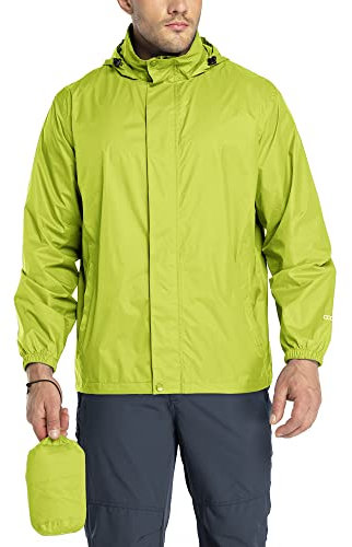 33,000ft Regenjacke Herren Leicht Wasserdicht Faltbare Regenmantel mit Kapuze Fahrrad Rain Windbreaker Windjacke Camping Outdoor Fluoreszierendes Gelb XXL