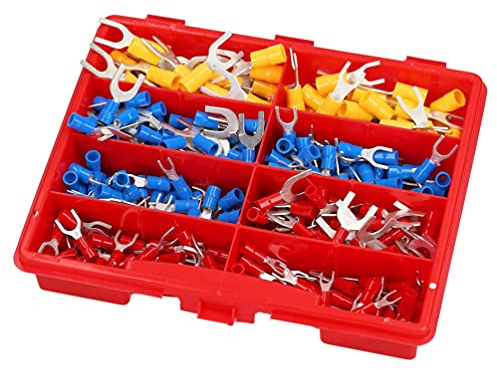 Kalitec Kali-1613 KALI-1613 Sortimentskasten Gabelkabelschuhe Teilisoliert 0,25-6mm² I Kupfer Leiter I PVC Isolierung I Kabel Verbindung I Kabelschuh Set I Gabelkabelschuh