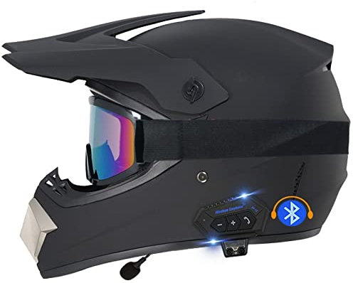 CNNGU Motorrad Bluetooth Crosshelm Set, Motocross Helm, ECE Genehmigt, Mit Handschuhe Maske Brille, Sicher, Komfortabel Und Belüftet, Geeignet Für Motocross, MTB, Crossbike, BMX