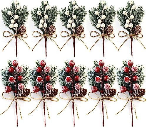 SDZHDMO 10pcs Christmas Artificial Red Berries Stems, Holly Berries Picks for Xmas Wreaths & Home Decor