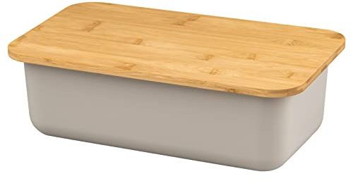 bremermann Brotkasten mit Bambus-Deckel, Brotbox mit Schneidebrett, Brottopf (Hellgrau)