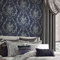 DEBONA Perla Floral Damask Wallpaper Textured Italian Vinyl Embossed Metallic Glitter 10m Roll Navy Blue 9086