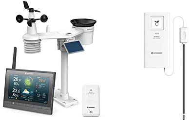Bresser Wetterstation Funk mit Außensensor - solarbetrieben - und Thermo-Hygro-Funksensor MeteoChamp HD WLAN-Wetter-Center 7-in-1 & Bodenthermometer und -feuchtigkeitsmesser als Zusatzsensor