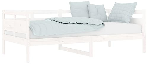 vidaXL Solid Wood Pine Day Bed Bedroom Living Room Furniture Wooden Guest Sleepover Overnight Occasional Sofa Bed Daybed Couch White 90x190 cm