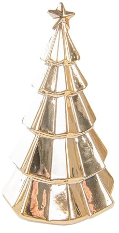 Tannenbaum Gold Höhe: 20cm Durchmesser: 12cm Weihnachten Deko Baum mit Stern Weihnachtsbaum Porzellan 1 Stück