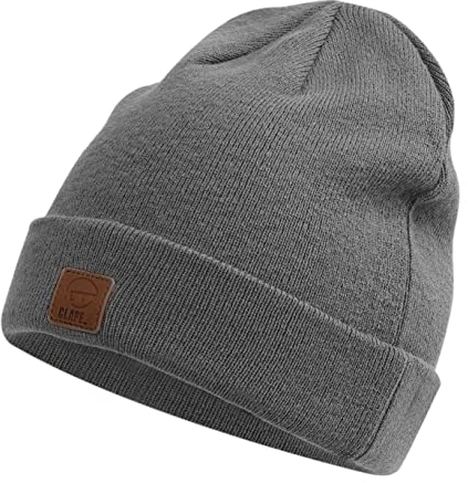 CLAPE Long Beanie Strickmütze Leatherpatch Beanie Mütze Acrylic Feinstrick Mütze Winter Beanie Hats Rollmütze Herren