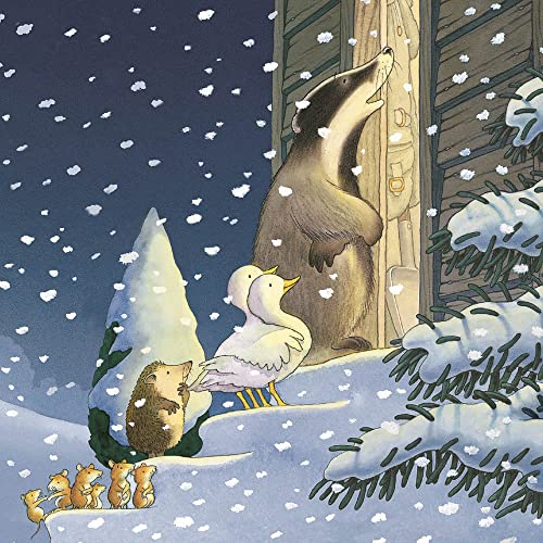 Museums & Galleries Artistic Charity Weihnachtskarten – One Snowy Night – Enten, Dachs, Igel und Mäuse an der Tür, mehrfarbig, 160 x 160 mm, 8 Stück