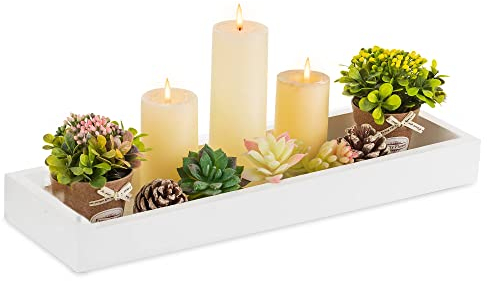 Hanobe Rechteckiges, langes, schmales Tablett: weißer, dekorativer rechteckiger Kerzenhalter, Tafelaufsatz, Tablett, Dekoration, Serviertablett, kein Griff, für Esstisch, Café, Bar, Wohnzimmer,