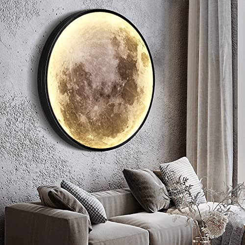 60cm Mond Wandleuchte Dimmbar mit Fernbedienung Runde Form LED Wandlampe Innen Modern Art Deco Lampe Acryl Wandbeleuchtung aus Metall Ultra dünn Mond Lampe Wand Wohnzimmerlampe groß Mond Deko Lampe