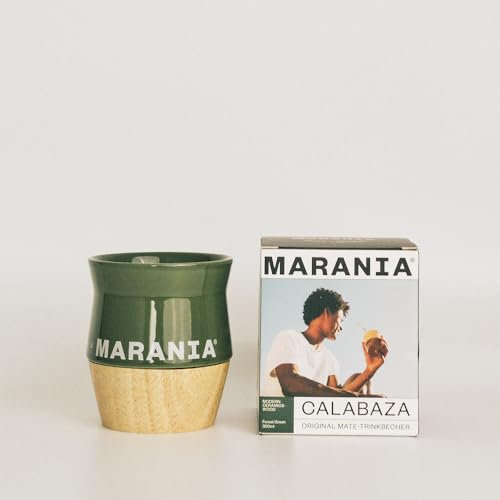 MARANIA Mate Becher aus Keramik & Holz mit 300ml - Yerba Mate Tee Tasse im einzigartigen Design in 5 Farben - Spülmaschinenfest - Yerba Mate Tee Becher Kalebasse Calabaza Kürbis Gourd (Forest Green)