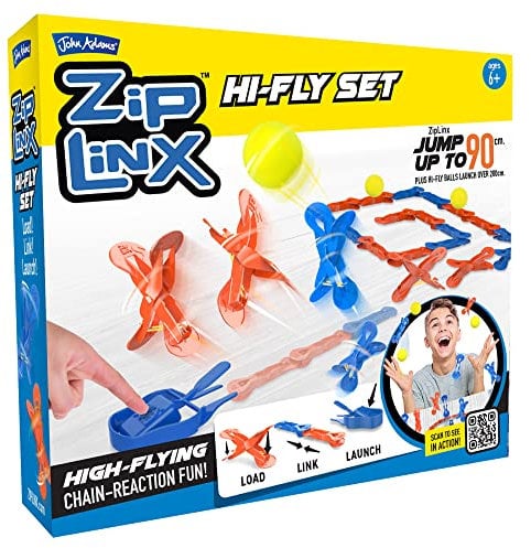 John Adams | ZipLinx - Hi-Fly Set: high-flying chain-reaction fun! | Jumping Domino Action | Domino and Tile Games | Ages 6+,Yellow