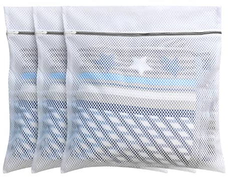 3 Premium-Wäschesäcke mit Wabenstruktur für Feinwäsche mit Reißverschluss, Reiseaufbewahrung, Organisationsbeutel, Waschbeutel für Strumpfwaren, Jacken, Mantel, Decke, 60x60cm (3XL, weiß)
