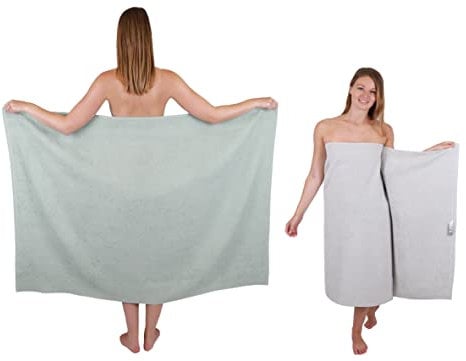 Betz 2 Stück Maxi Duschtücher XXL Badetuch Duschtuch Größe 100x150cm Berlin Farbe Jade/Silbergrau