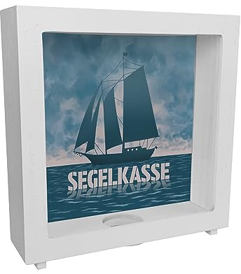 Segelkasse Rahmen Spardose aus Holz mit Segelschiff Sparbüchse aus Keramik für Segler sparen für das Segelschiff oder den nächsten Segeltörn