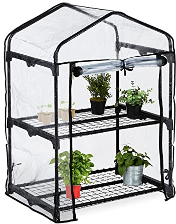 Relaxdays Invernadero Plástico, Estantería Plantas Vertical, 2 Baldas, 94 x 67 x 49 cm, PVC y Acero, Transparente/Negro