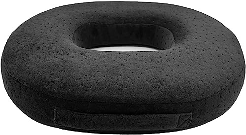 Donut Pillow Memory Foam Seat Cushion - Non-Slip Bottom,Portable Orthopedic Hemmoroid Pillow Cushion Support Pad for Tailbone Pain，Coccyx, Bed Sores, Post Natal, Sciatica (Black)