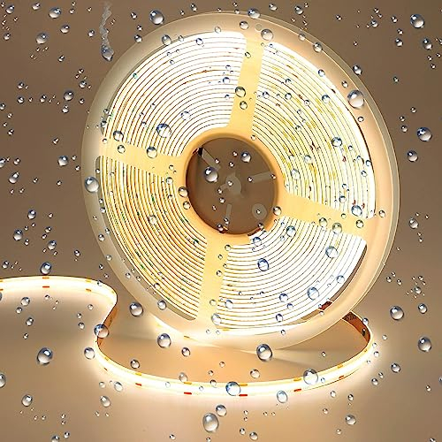 GOMING 24V 10M COB LED Streifen Natürliches Weiß 4000K Wasserdicht IP65 LED Strip 384LED/M LED Band Selbstklebend CRI 93+ Hohe Helligkeit 6800lm Lichtband für Heim Deko(Netzteil nicht Enthalten)
