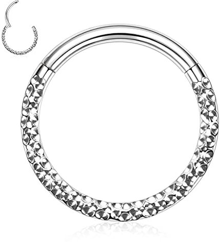 hengkaixuan 16G Nasenring Silber Septum Schmuck Daith Ohrringe Chirurgenstahl Septum Clicker Ring Conch Piercin Schmuck Gehämmerte Oberfläche Clicker Ring Rook Helix Knorpel Tragus Creolen 8mm