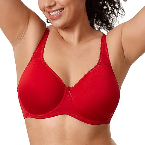 Delimira Women's Support Bra Padded Plus Size Underwired Full Cup T Shirt Seamless Bra Lipstick Red 36E