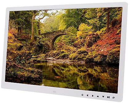 Digitaler Bilderrahmen 17 Zoll, Bildvorschau, Video, Kalender, Uhr, automatischer EIN-/Aus-Timer, Bewegungserkennung (Color : White)
