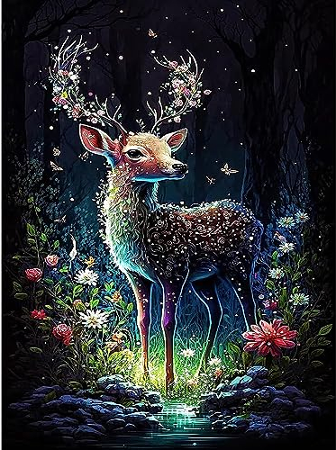 NAIMOER Hirsch Diamond Painting Erwachsene, 5D Hirsch Blumen Diamant Painting Bilder Erwachsene, DIY Diamond Painting Bilder Diamant Malerei Kinder Tiere Set für Home Dekor 30x40cm