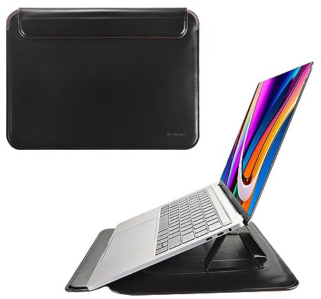 DOOHALO 13 Inch Laptop Sleeve for Macbook,Leather Protect Case,Water-resistant Case,Compact Design with Invisible Stand (Black)