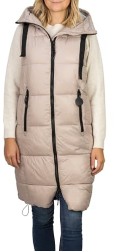 DENIMFY Steppweste Damen lang mit Kapuze Regular Fit DFCaro Weste Knielang Outdoor Reißverschluss Taschen Herbst Winter Beige Schwarz Grün S M L XL XXL