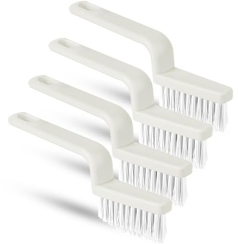 4pcs Grout Cleaner Brushes, V Shape Stiff Bristle Crevice Cleaning Brush Shower Scrub Tool for Tile Floors, Tracks, Door Slot, Bathroom, Kitchen, Windows (White)