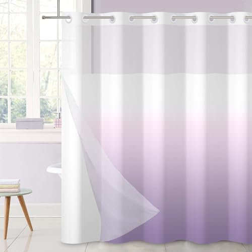 Ttincceer Rideau de Douche sans Crochet Rideau de Salle de Bain Lilas Ombre pâle à Violet Rideau de Douche Moderne Double Couche avec Doublure encliquetable Rideau de Baignoire imperméable 180x188cm